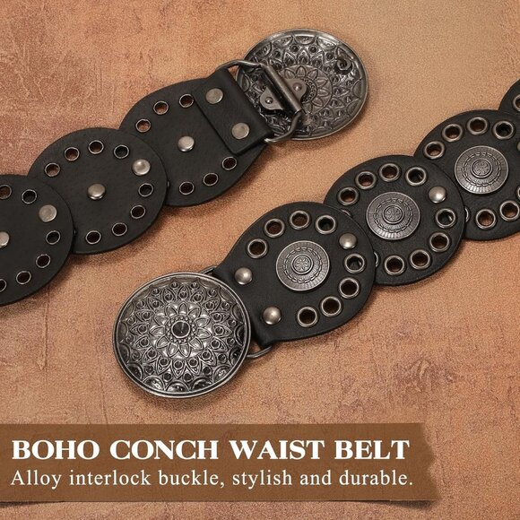 Western Belts for Women Vintage Disc Waist Belts Concho Leather Belts Boho Waist - Picture 3 of 7